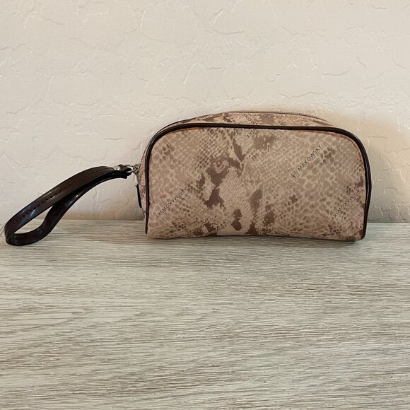 B Makowsky Brown Reptile Snake Print Pouch Wristlet with Strap - Picture 1 of 10